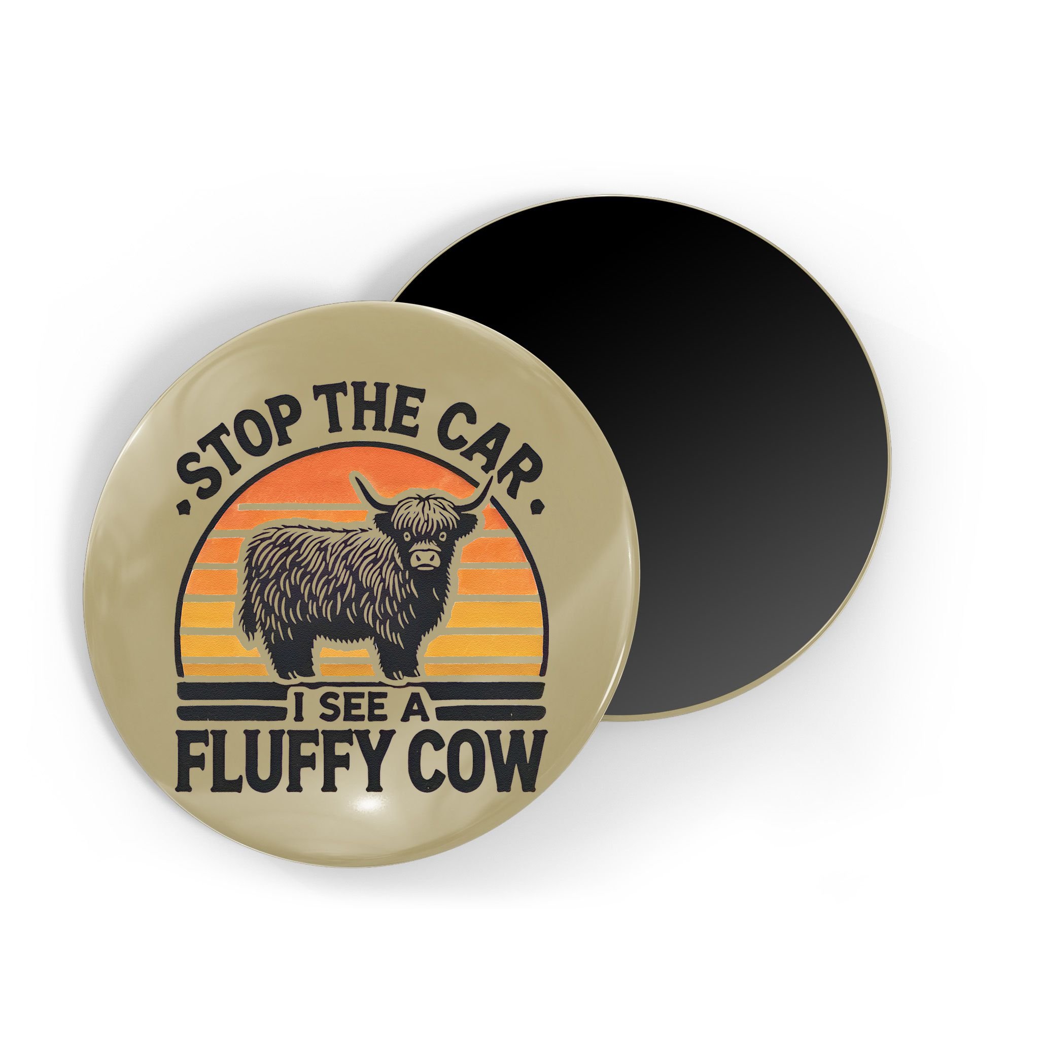 Stop The Car I See Fluffy Cow Retro Highland Cow Lover Funny Magnet