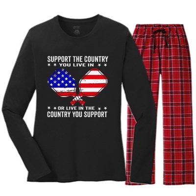 Support The Country You Live In Usa 4th Of July Pickleball Women's Long Sleeve Flannel Pajama Set 