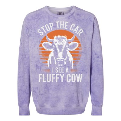 Stop The Car I See Fluffy Cow Retro Highland Cow Lover Funny Colorblast Crewneck Sweatshirt