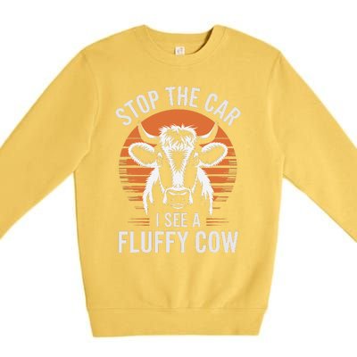 Stop The Car I See Fluffy Cow Retro Highland Cow Lover Funny Premium Crewneck Sweatshirt