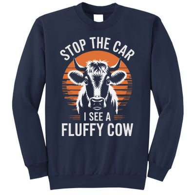 Stop The Car I See Fluffy Cow Retro Highland Cow Lover Funny Sweatshirt