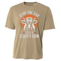 Stop The Car I See Fluffy Cow Retro Highland Cow Lover Funny Cooling Performance Crew T-Shirt