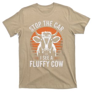 Stop The Car I See Fluffy Cow Retro Highland Cow Lover Funny T-Shirt