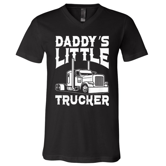 Semi Truck DaddyS Little Trucker V-Neck T-Shirt