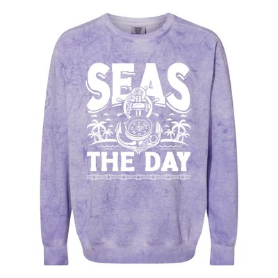 Seas The Day Sea Sailor Maritime Gift Colorblast Crewneck Sweatshirt