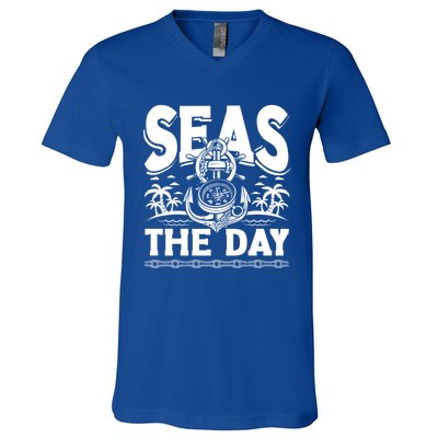 Seas The Day Sea Sailor Maritime Gift V-Neck T-Shirt