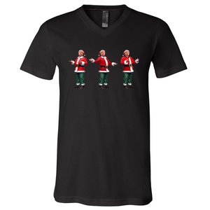 Santa Trump Dance Funny Trump Christmas Elf Santa Claus Xmas V-Neck T-Shirt