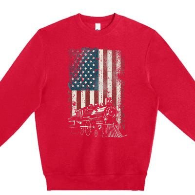 Steam Train Driver Trainspotting Locomotive American Flag Premium Crewneck Sweatshirt