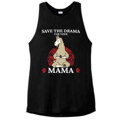 Save The Drama For Your Mama Funny Gift Yoga Pose Llama Gift Ladies PosiCharge Tri-Blend Wicking Tank