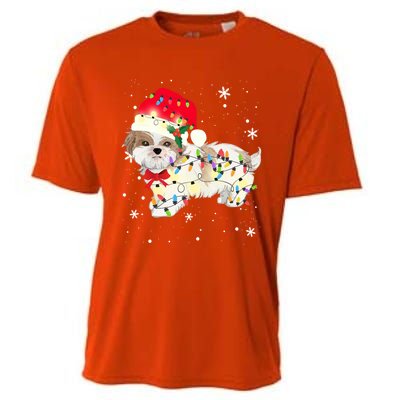 Shih Tzu Dog Christmas Light Xmas Mom Dad Funny Gift Great Gift Cooling Performance Crew T-Shirt