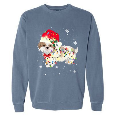 Shih Tzu Dog Christmas Light Xmas Mom Dad Funny Gift Great Gift Garment-Dyed Sweatshirt