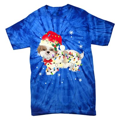 Shih Tzu Dog Christmas Light Xmas Mom Dad Funny Gift Great Gift Tie-Dye T-Shirt