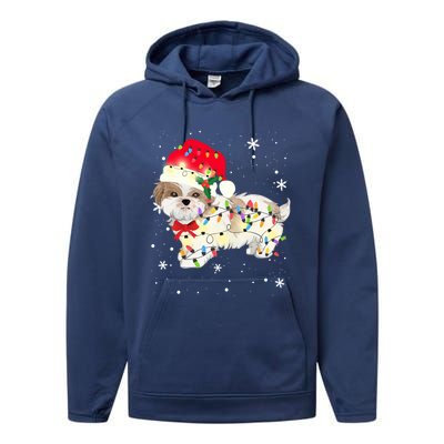 Shih Tzu Dog Christmas Light Xmas Mom Dad Funny Gift Great Gift Performance Fleece Hoodie