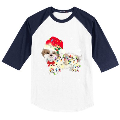 Shih Tzu Dog Christmas Light Xmas Mom Dad Funny Gift Great Gift Baseball Sleeve Shirt