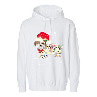 Shih Tzu Dog Christmas Light Xmas Mom Dad Funny Gift Great Gift Garment-Dyed Fleece Hoodie