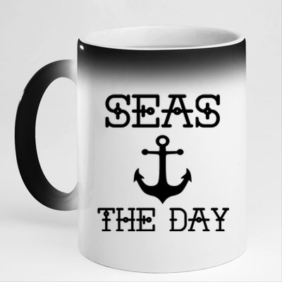 Seas The Day Maritime Sailing Boating Captain Meaningful Gift 11oz Black Color Changing Mug