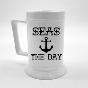 Seas The Day Maritime Sailing Boating Captain Meaningful Gift Beer Stein