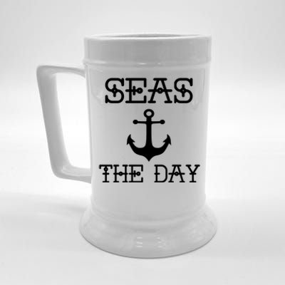 Seas The Day Maritime Sailing Boating Captain Meaningful Gift Beer Stein