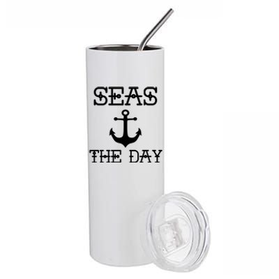 Seas The Day Maritime Sailing Boating Captain Meaningful Gift Stainless Steel Tumbler