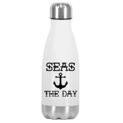 Seas The Day Maritime Sailing Boating Captain Meaningful Gift Stainless Steel Insulated Water Bottle