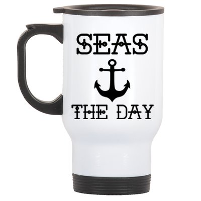 Seas The Day Maritime Sailing Boating Captain Meaningful Gift Stainless Steel Travel Mug