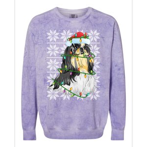 Shih Tzu Dog Christmas Lights Santa Hat Dog Ugly Xmas Cool Gift Colorblast Crewneck Sweatshirt