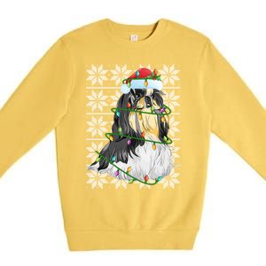 Shih Tzu Dog Christmas Lights Santa Hat Dog Ugly Xmas Cool Gift Premium Crewneck Sweatshirt