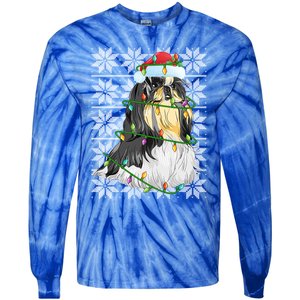 Shih Tzu Dog Christmas Lights Santa Hat Dog Ugly Xmas Cool Gift Tie-Dye Long Sleeve Shirt