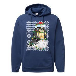 Shih Tzu Dog Christmas Lights Santa Hat Dog Ugly Xmas Cool Gift Performance Fleece Hoodie