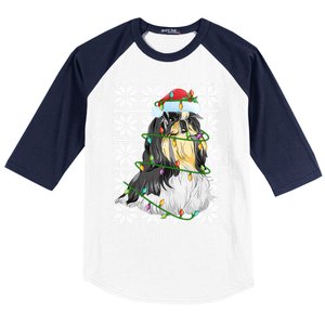 Shih Tzu Dog Christmas Lights Santa Hat Dog Ugly Xmas Cool Gift Baseball Sleeve Shirt