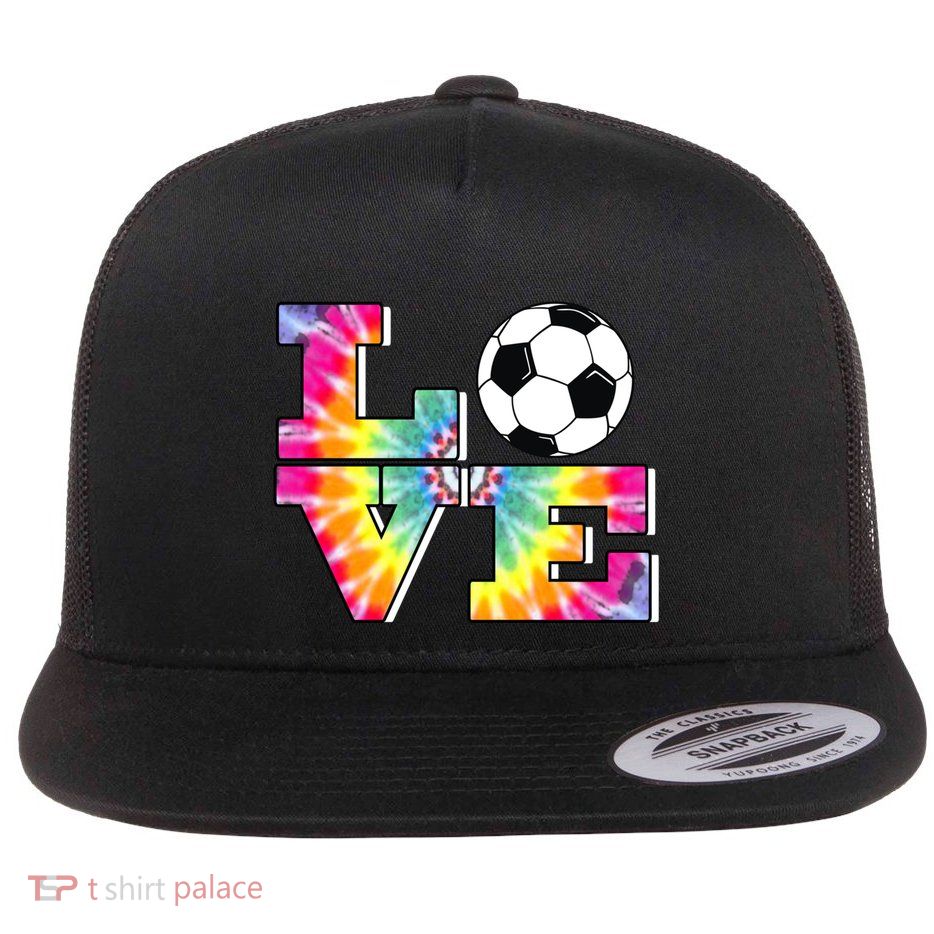 Soccer Tie Dye Love Multi Color Teen Girls Funny Gift Flatbill Hat