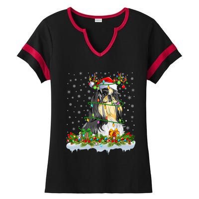 Shih Tzu Dog Lover Xmas Lighting Santa Shih Tzu Christmas Gift Ladies Halftime Notch Neck Tee