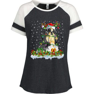 Shih Tzu Dog Lover Xmas Lighting Santa Shih Tzu Christmas Gift Enza Ladies Jersey Colorblock Tee