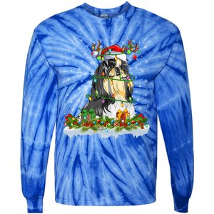 Shih Tzu Dog Lover Xmas Lighting Santa Shih Tzu Christmas Gift Tie-Dye Long Sleeve Shirt