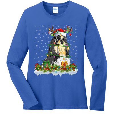 Shih Tzu Dog Lover Xmas Lighting Santa Shih Tzu Christmas Gift Ladies Long Sleeve Shirt