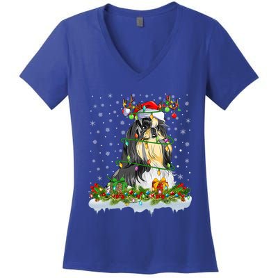 Shih Tzu Dog Lover Xmas Lighting Santa Shih Tzu Christmas Gift Women's V-Neck T-Shirt