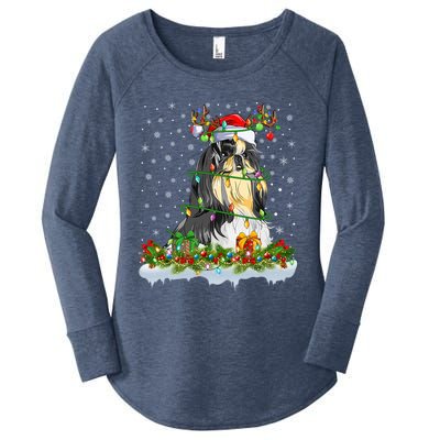 Shih Tzu Dog Lover Xmas Lighting Santa Shih Tzu Christmas Gift Women's Perfect Tri Tunic Long Sleeve Shirt