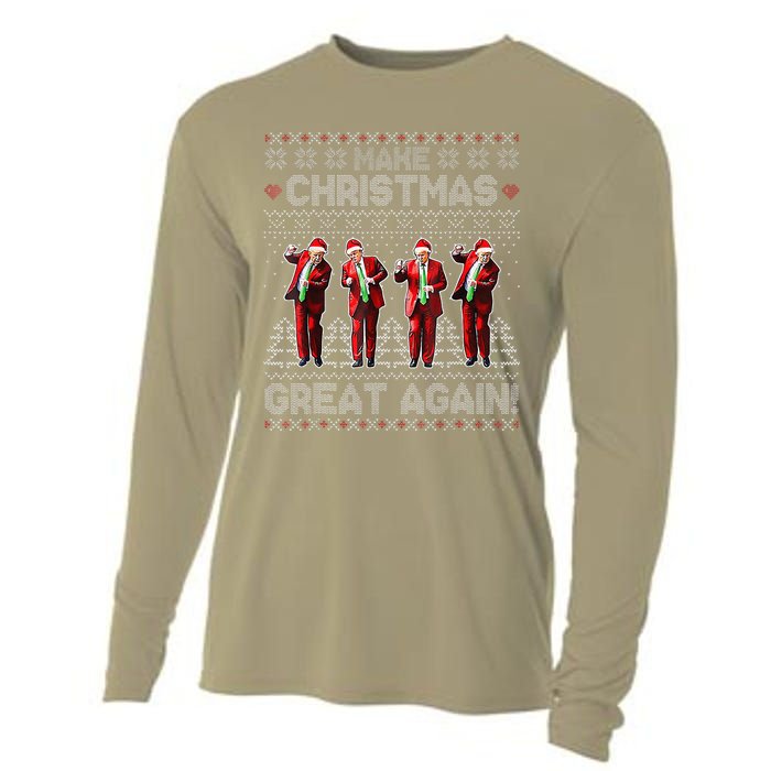 Santa Trump Dance Make Christmas Great Again Ugly Sweater Cooling Performance Long Sleeve Crew