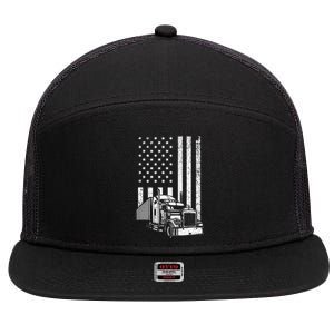 Semi Truck Driver US Flag Trucking 7 Panel Mesh Trucker Snapback Hat