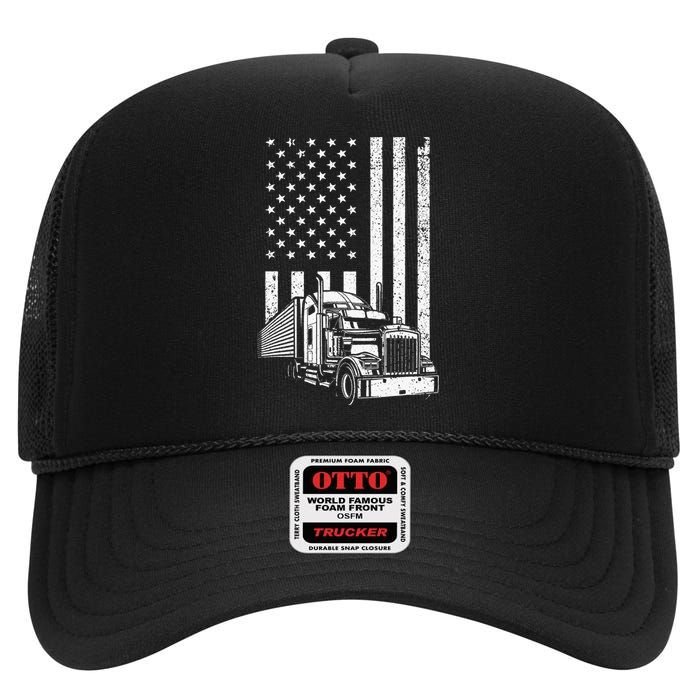 Semi Truck Driver US Flag Trucking High Crown Mesh Back Trucker Hat