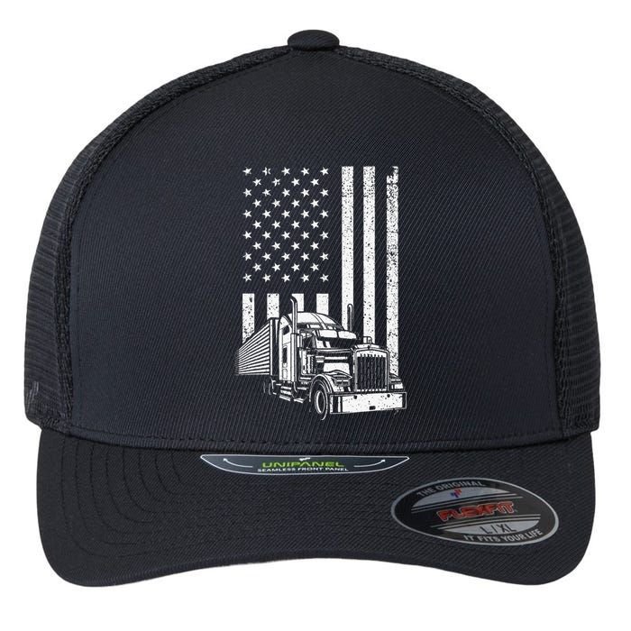 Semi Truck Driver US Flag Trucking Flexfit Unipanel Trucker Cap