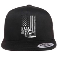 Semi Truck Driver US Flag Trucking Flat Bill Trucker Hat