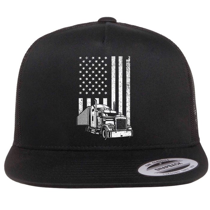 Semi Truck Driver US Flag Trucking Flat Bill Trucker Hat