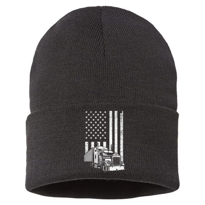 Semi Truck Driver US Flag Trucking Sustainable Knit Beanie