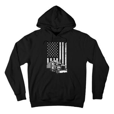 Semi Truck Driver US Flag Trucking Tall Hoodie