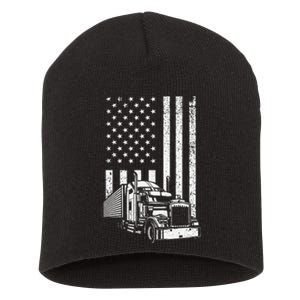 Semi Truck Driver US Flag Trucking Short Acrylic Beanie