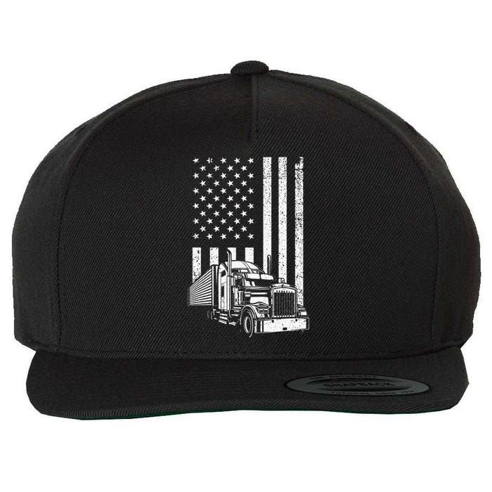 Semi Truck Driver US Flag Trucking Wool Snapback Cap