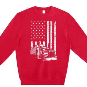 Semi Truck Driver US Flag Trucking Premium Crewneck Sweatshirt