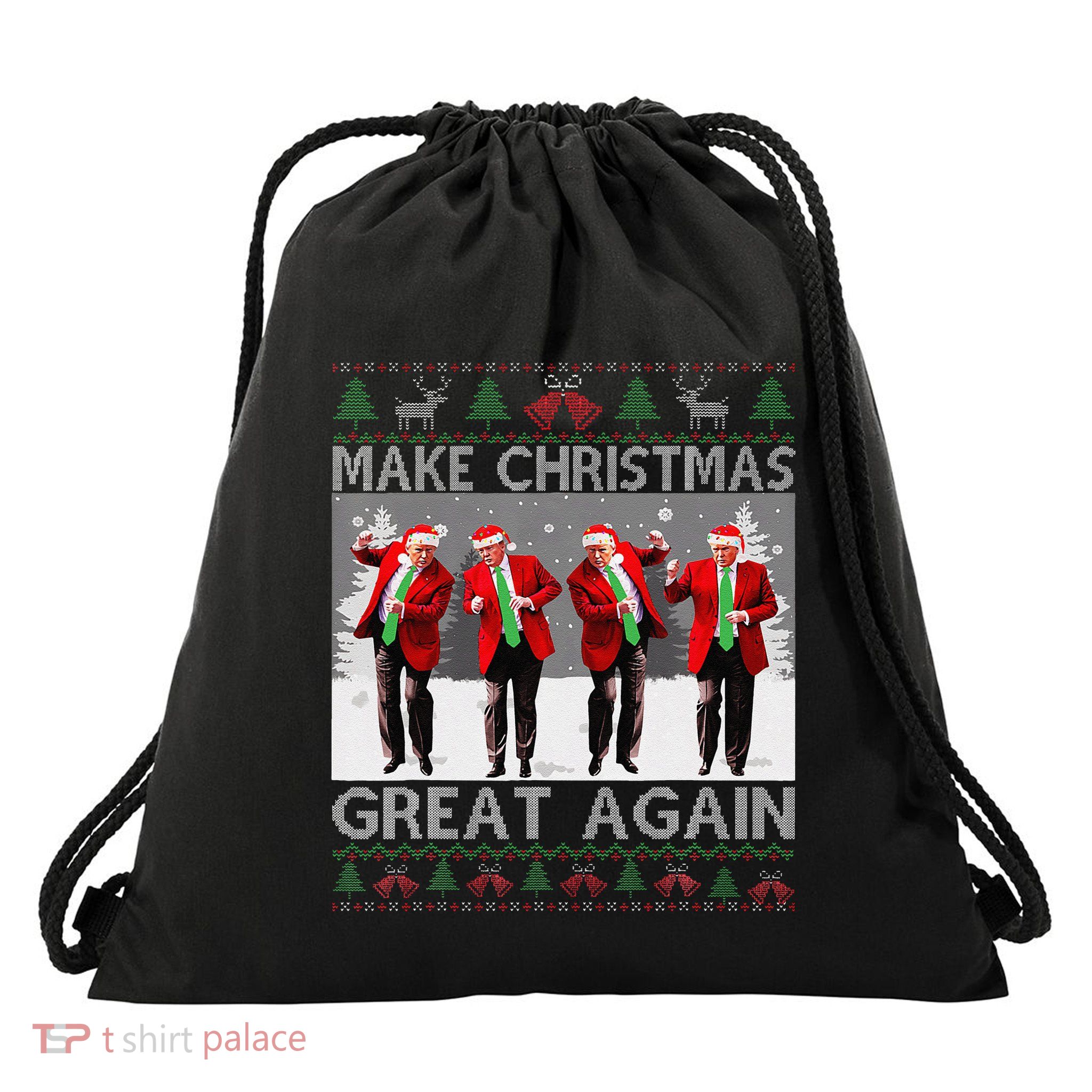 Santa Trump Dance Make Christmas Great Again Ugly Sweater Drawstring Bag