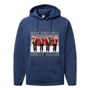 Santa Trump Dance Make Christmas Great Again Ugly Sweater Performance Fleece Hoodie